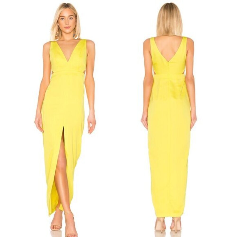 NBD Women's Greta Gown Cut Out Maxi Dress in Yeillow‎ Size Small NWT